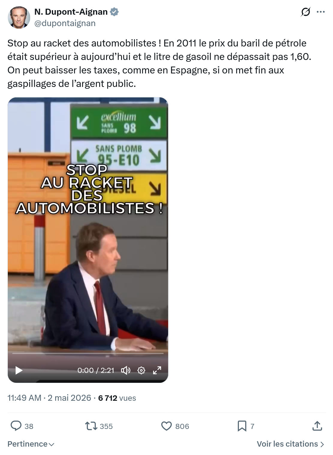 Nicolas Dupont-Aignan: Stop au racket des automobilistes…