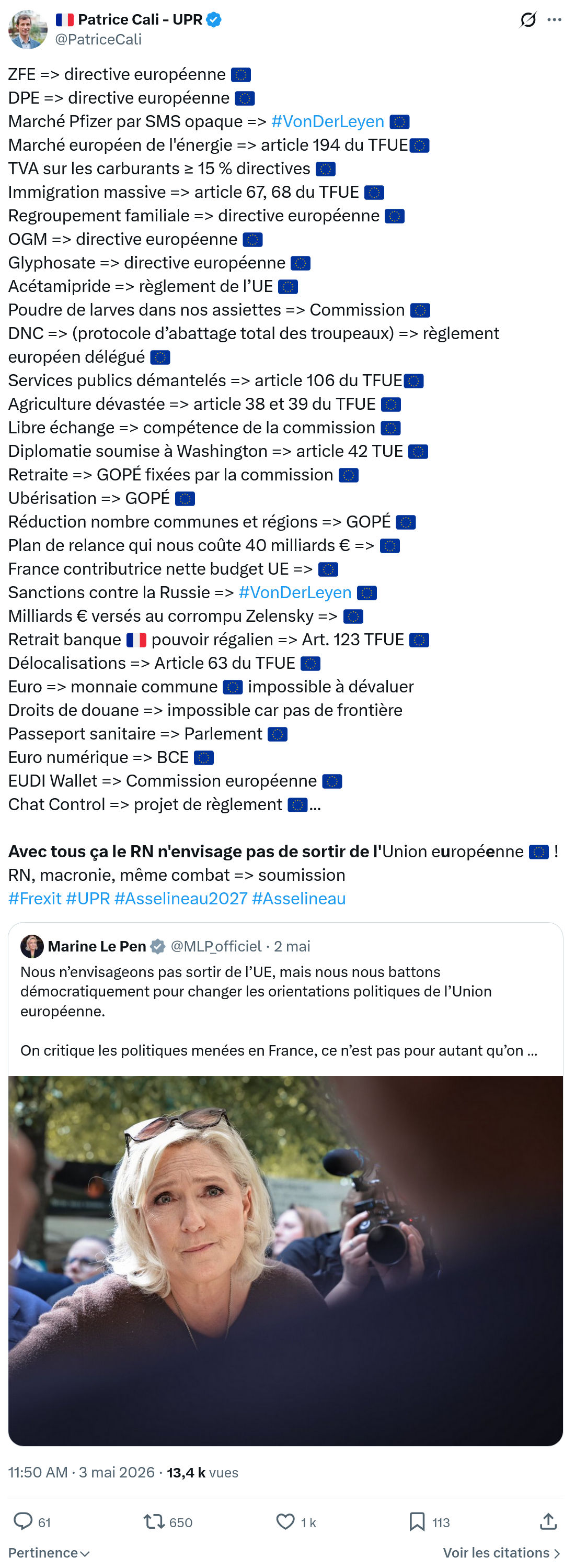 Patrice Cali: ZFE => directive européenne…