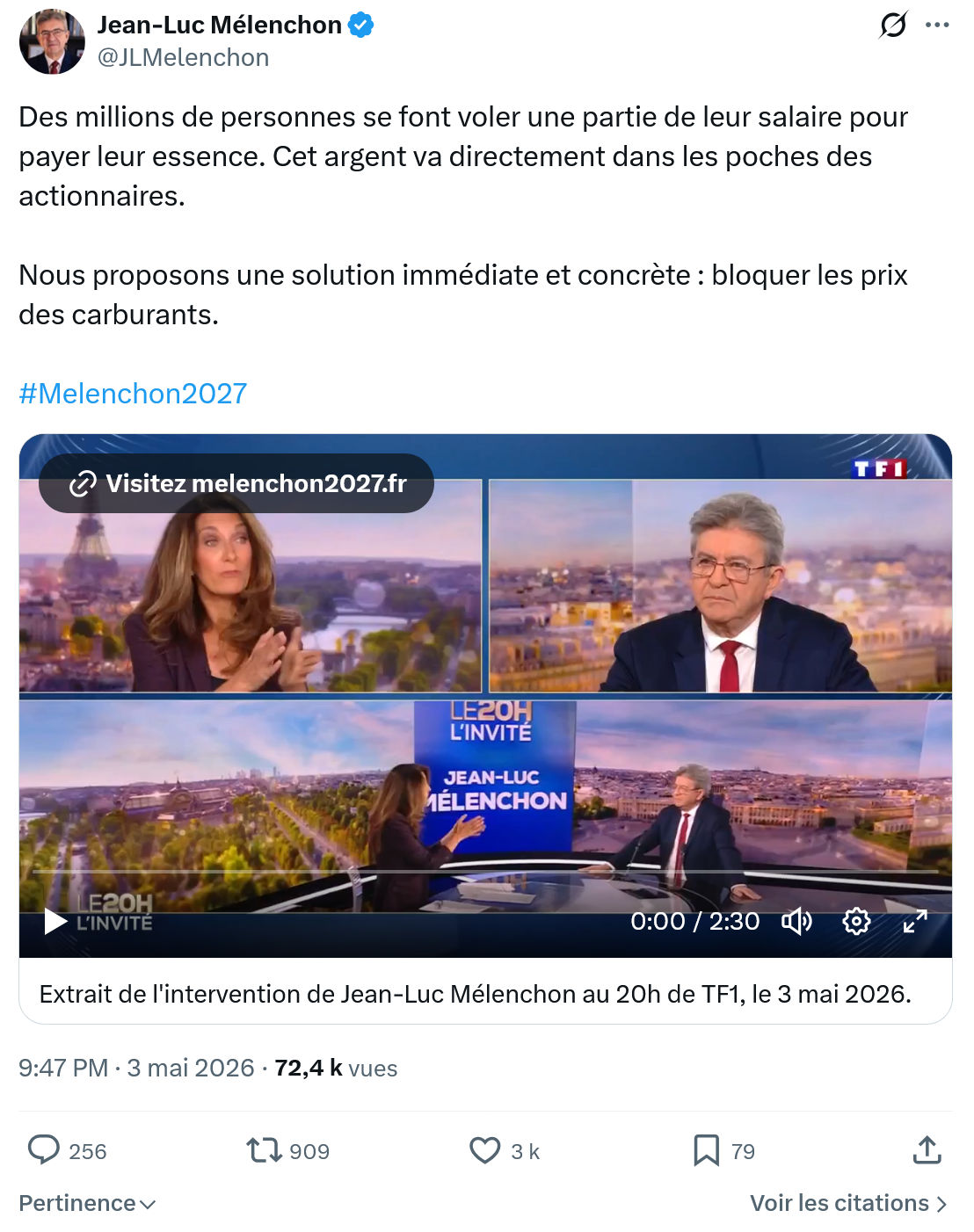Jean-Luc Mélenchon: Des millions de personnes se font…