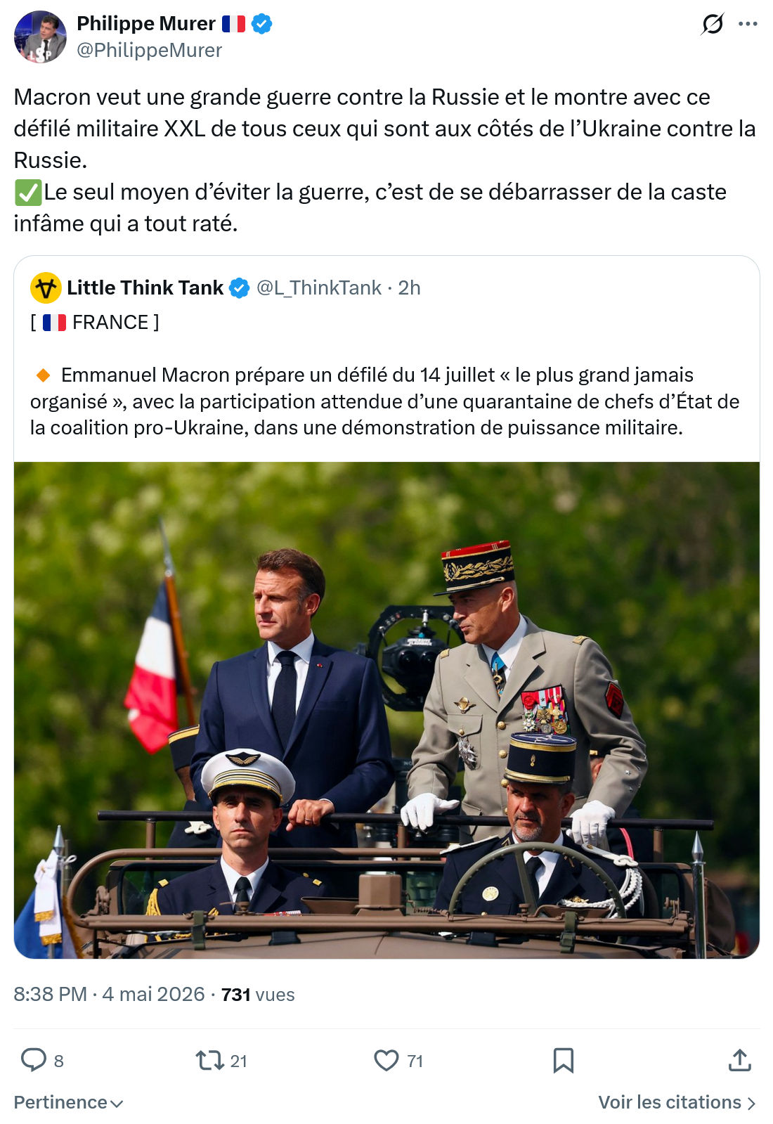 Philippe Murer: Macron veut une grande guerre contre la Russie…