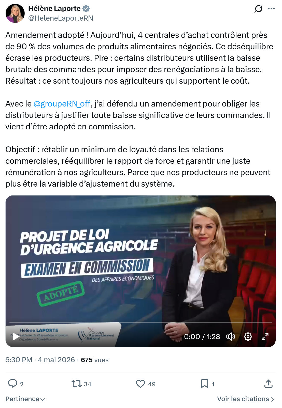 Hélène Laporte: Amendement adopté ! Aujourd’hui, 4 centrales…