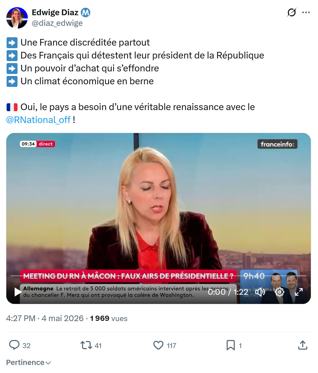 Edwige Diaz: Une France discréditée partout…