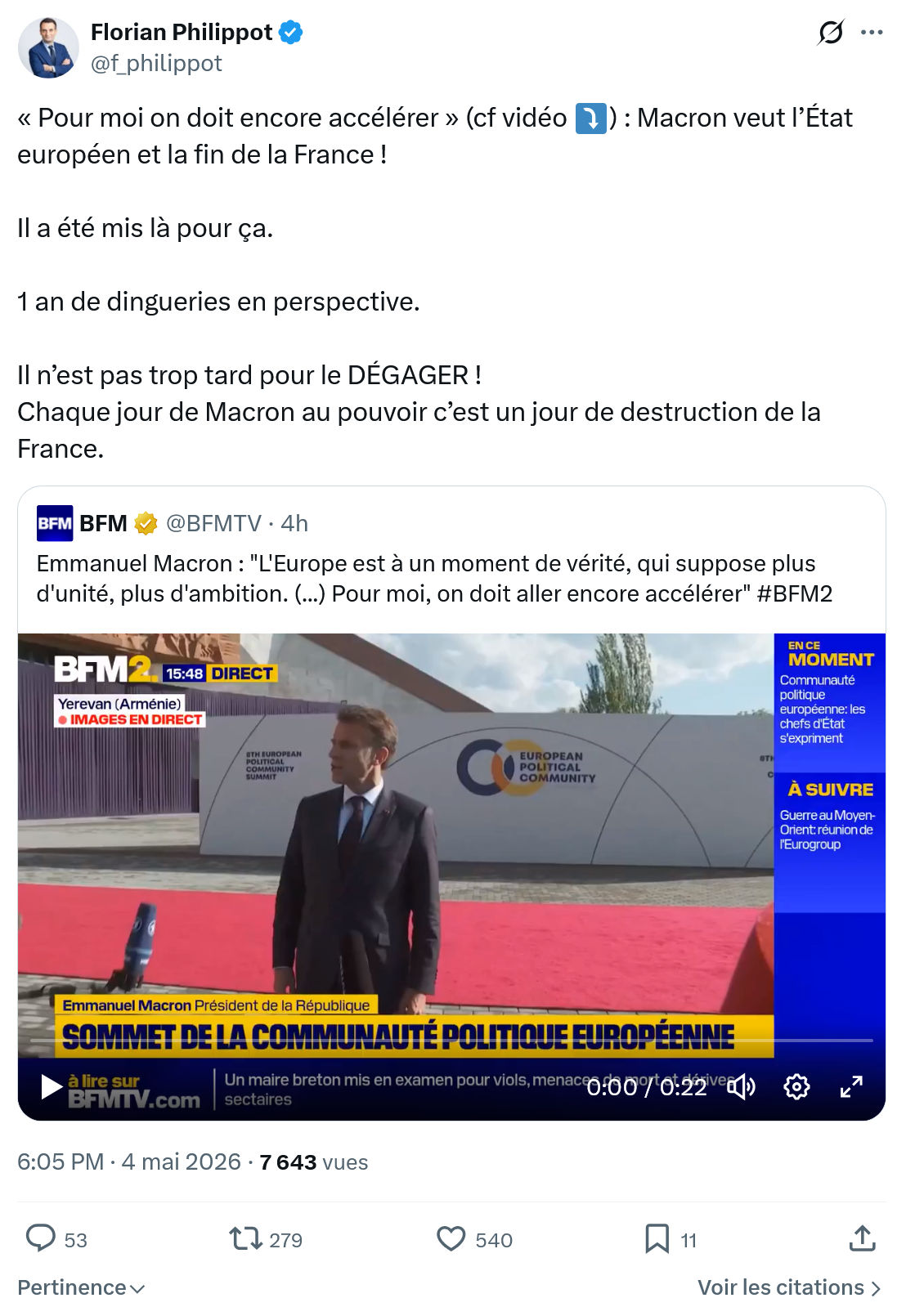 Florian Philippot: « Pour moi on doit encore accélérer »…