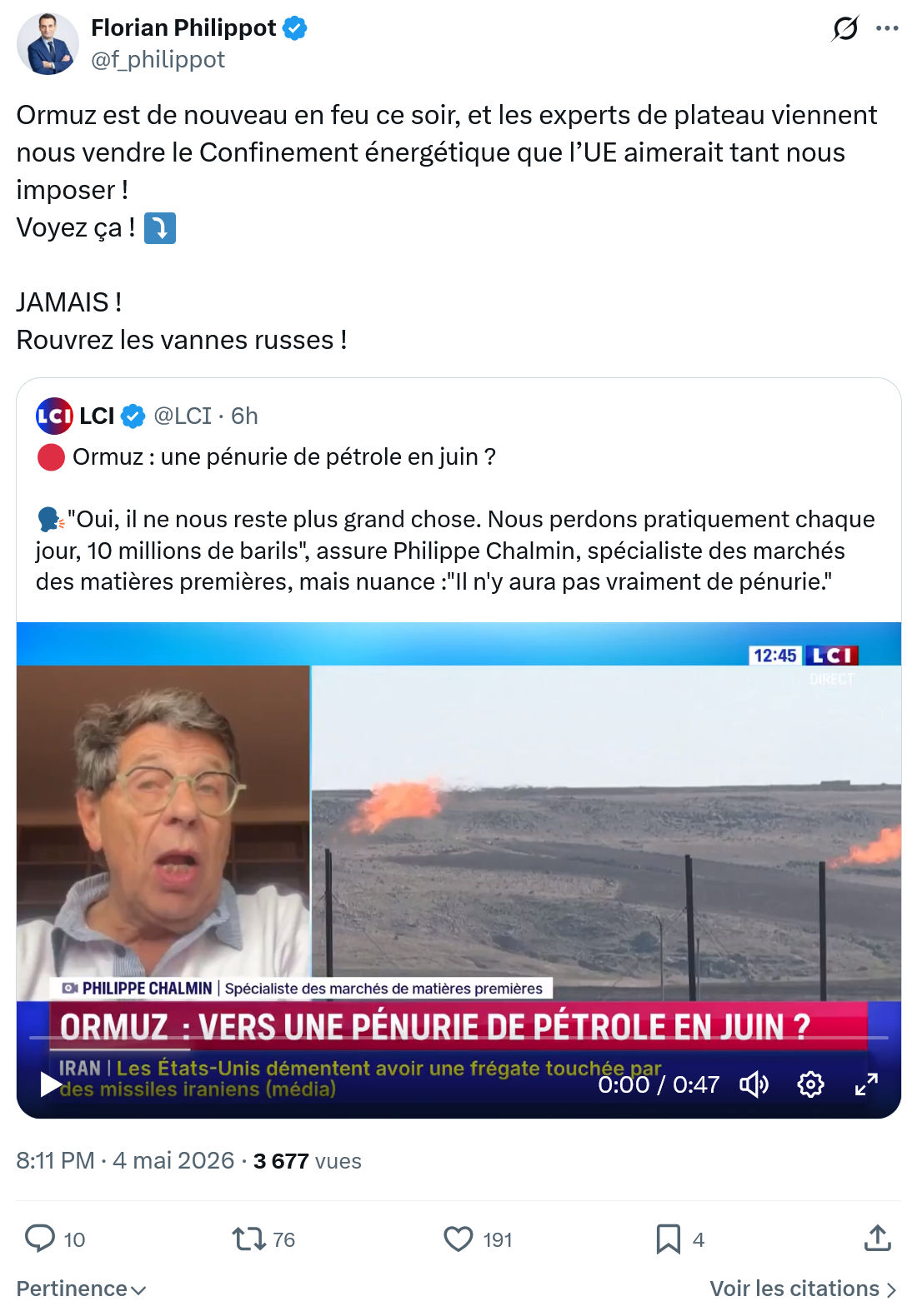 Florian Philippot: Ormuz est de nouveau en feu ce soir…