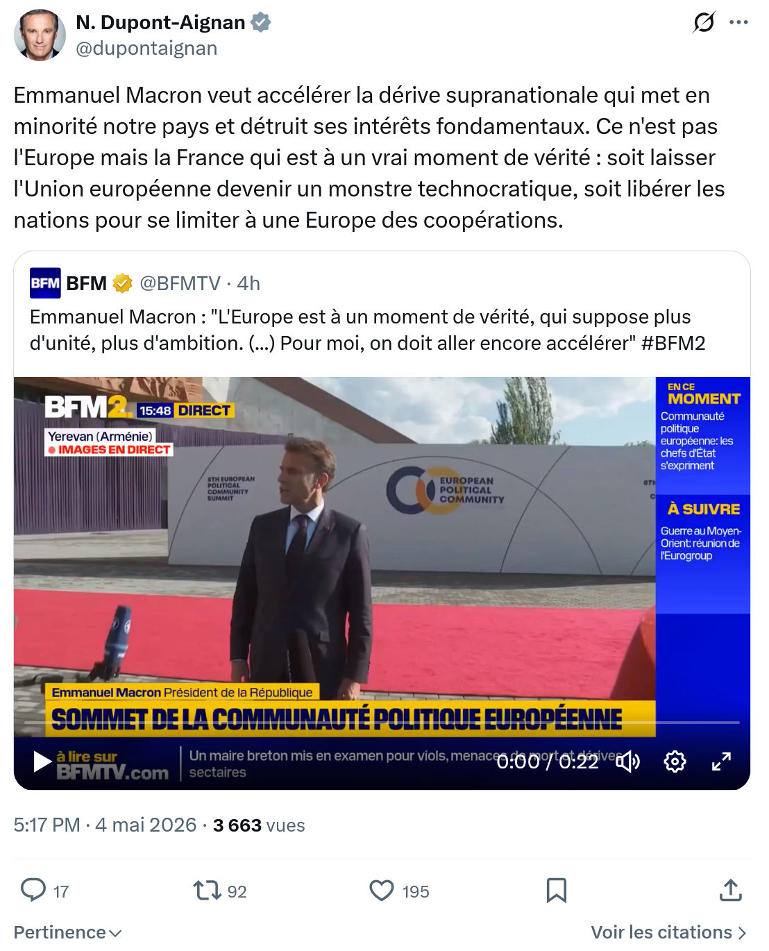 Nicolas Dupont-Aignan: Emmanuel Macron veut accélérer…