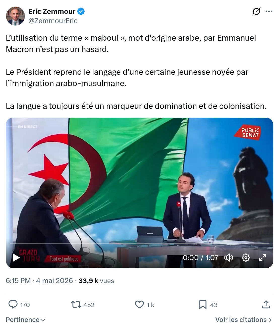 Eric Zemmour: L’utilisation du terme « maboul »…