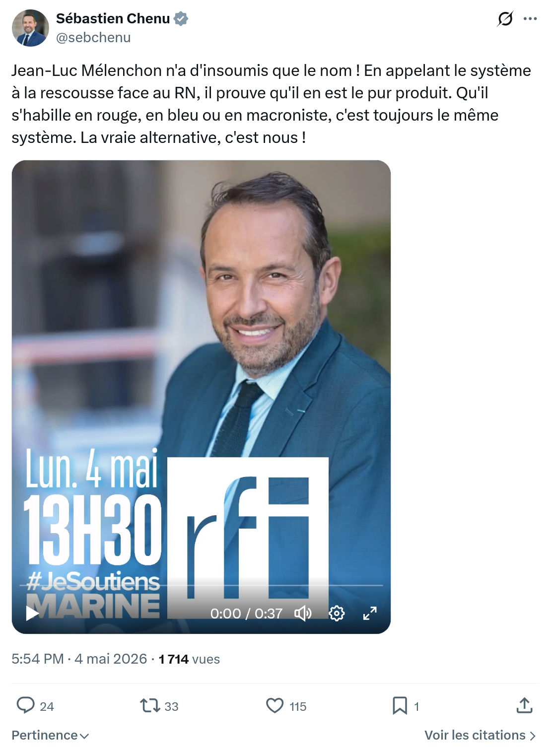 Sébastien Chenu: Jean-Luc Mélenchon n'a d'insoumis…