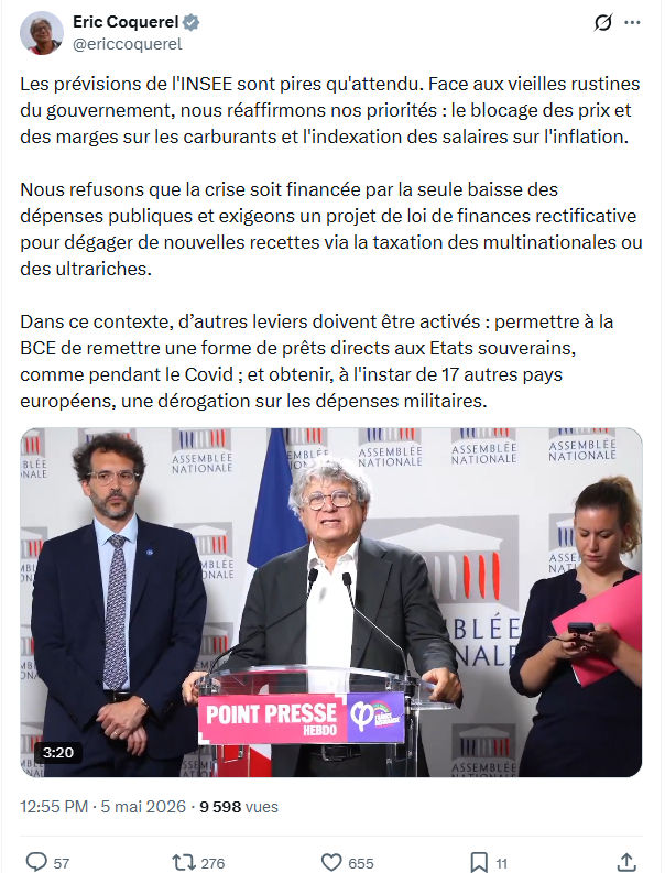 Eric Coquerel: Les prévisions de l'INSEE sont pires qu'attendu…
