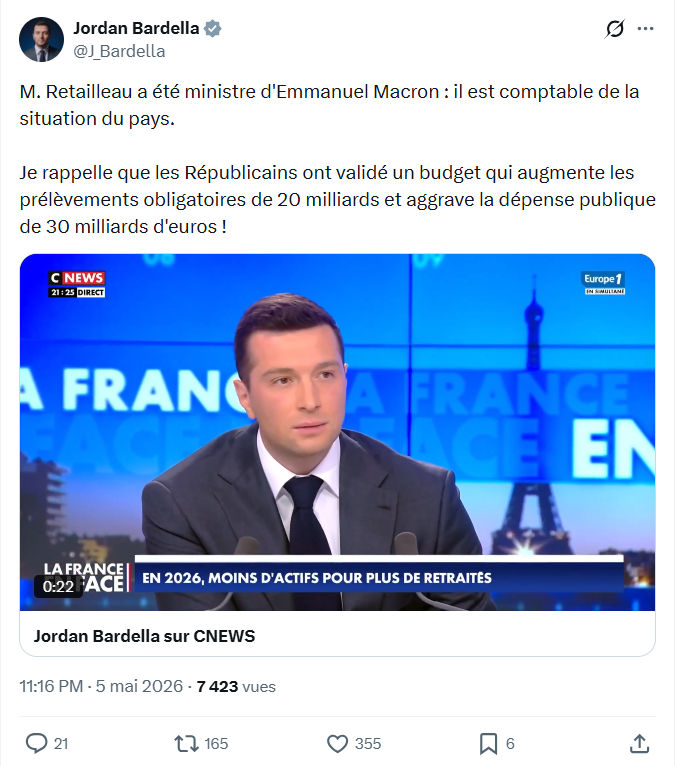 Jordan Bardella: M. Retailleau a été ministre d'Emmanuel Macron…