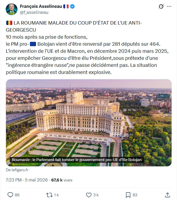 Francois Asselineau: LA ROUMANIE MALADE DU COUP…