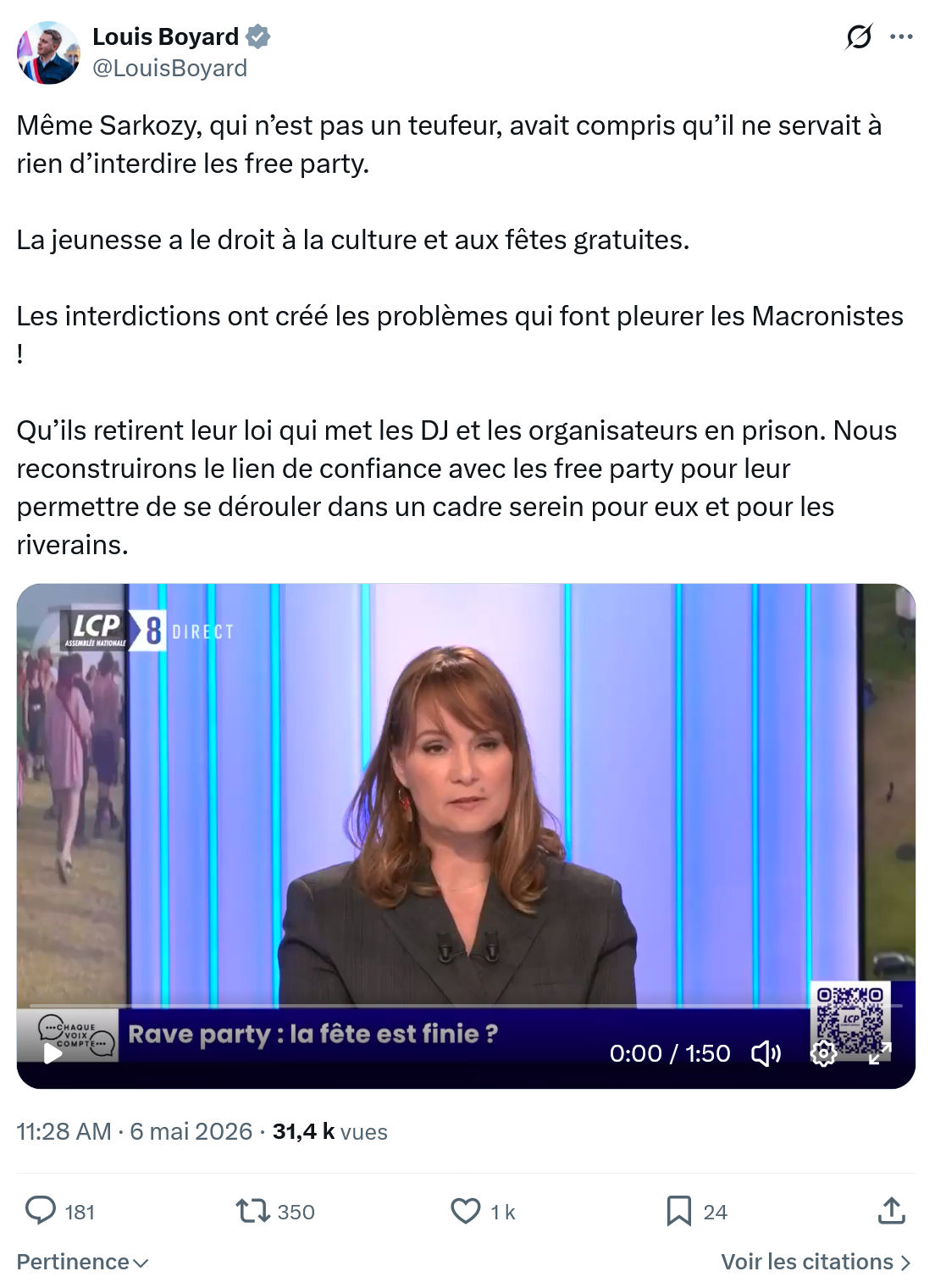 Louis Boyard: Même Sarkozy, qui n’est pas un teufeur…