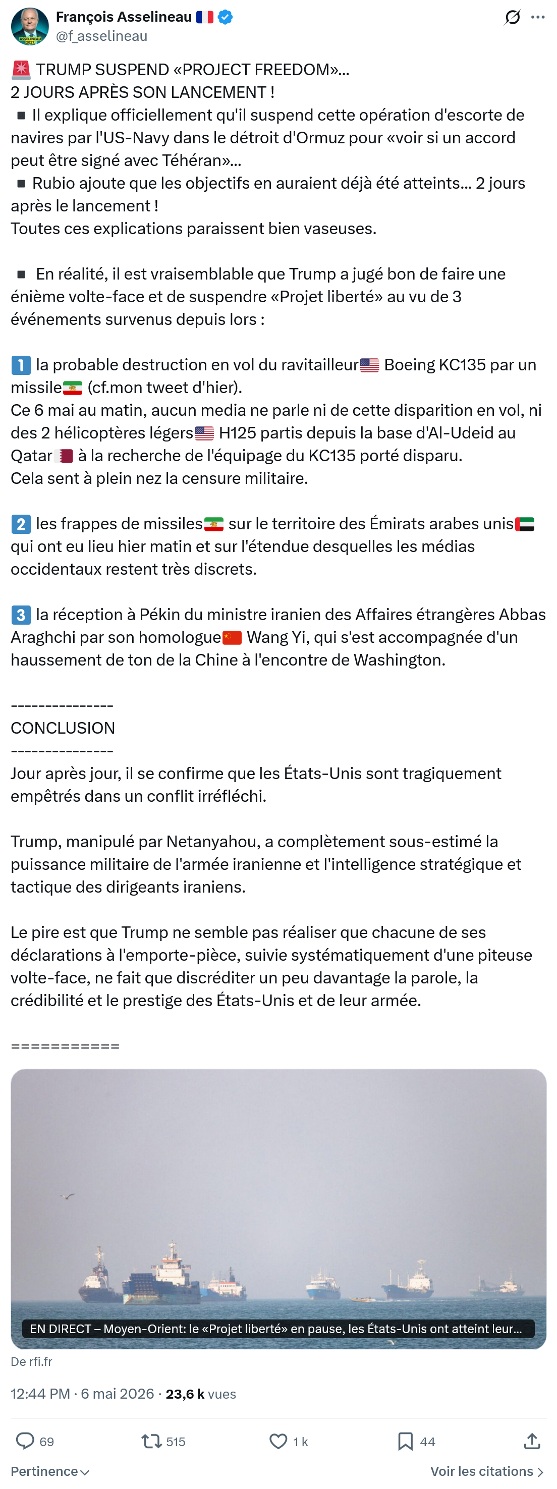 Francois Asselineau: TRUMP SUSPEND «PROJECT FREEDOM»…