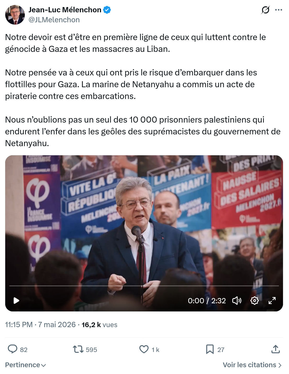 Jean-Luc Mélenchon: Notre devoir est d’être en...