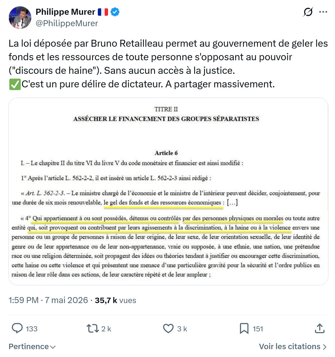 Philippe Murer: La loi déposée par Bruno Retailleau...