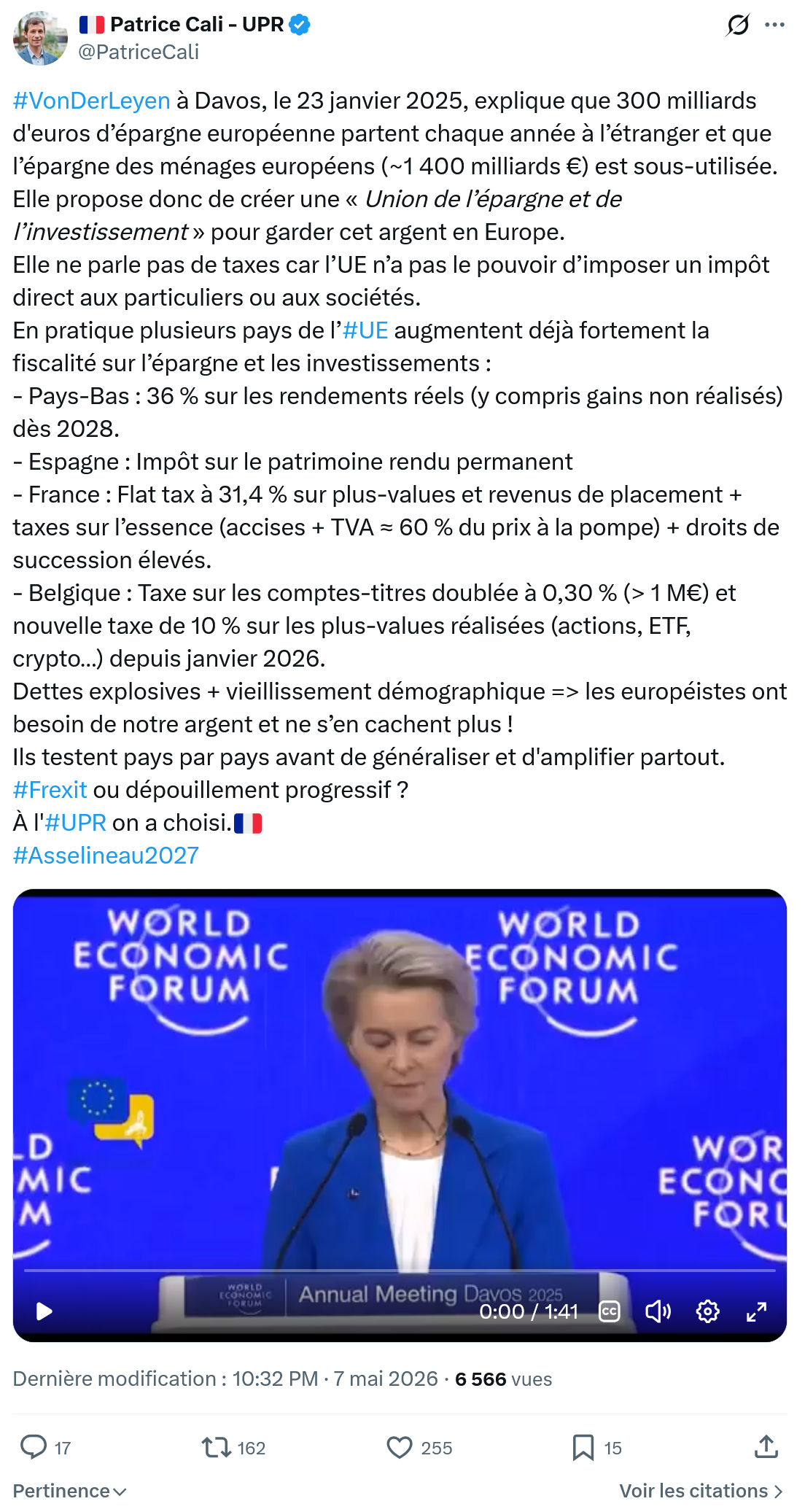 Patrice Cali: #VonDerLeyen à Davos, le 23 janvier...
