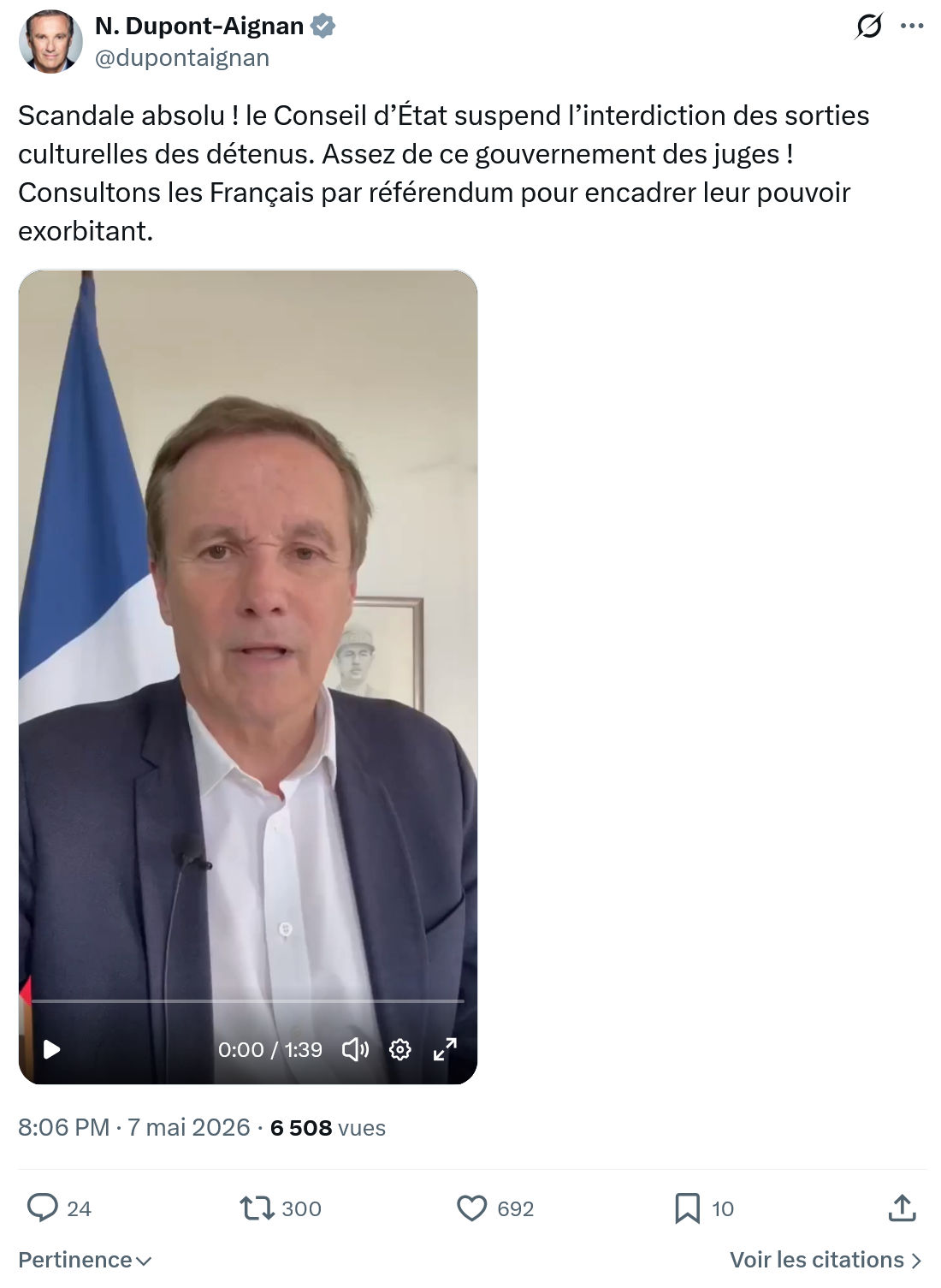 Nicolas Dupont-Aignan: Scandale absolu ! le Conseil d’État...