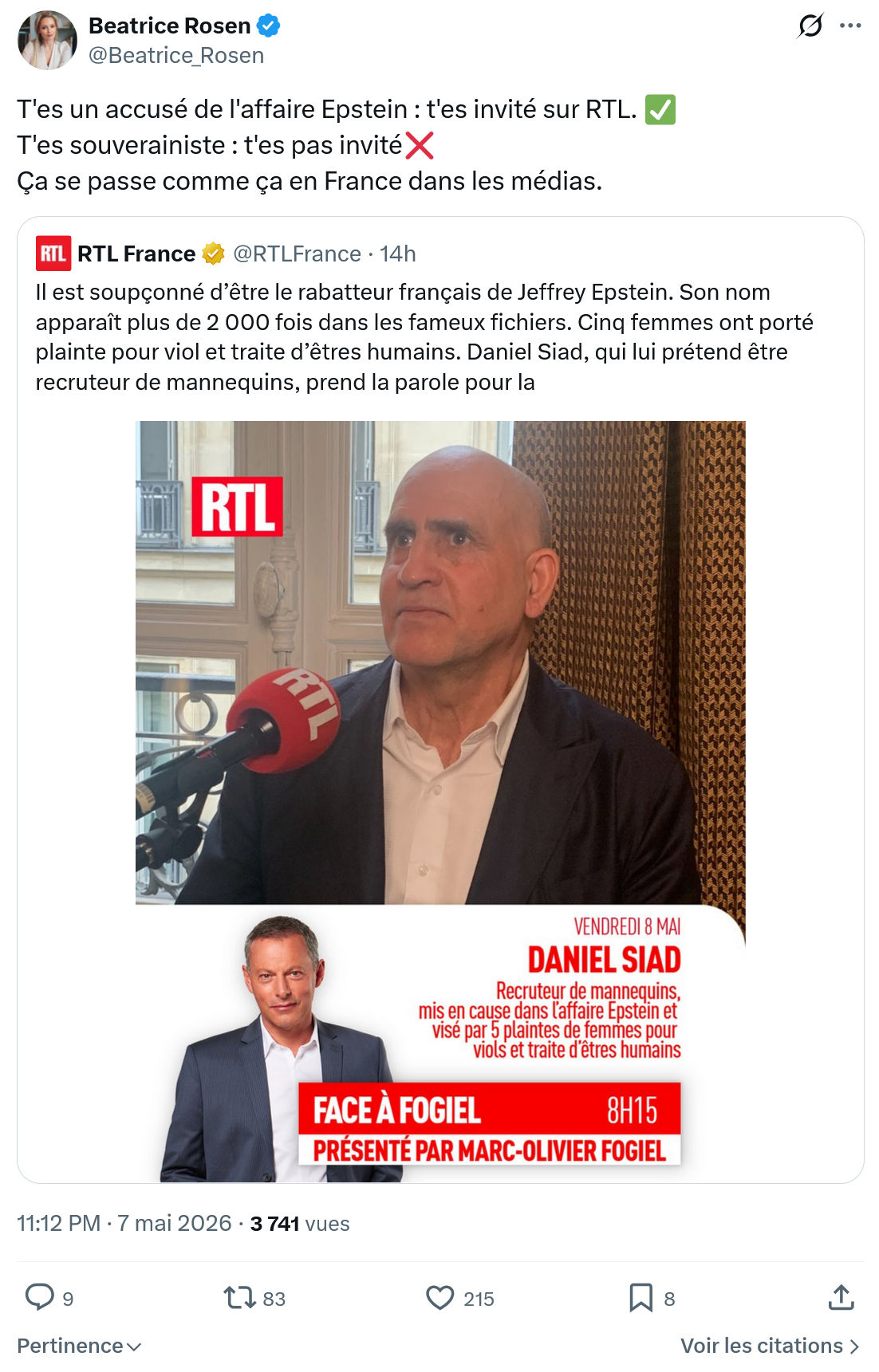 Béatrice Rosen: T'es un accusé de l'affaire...