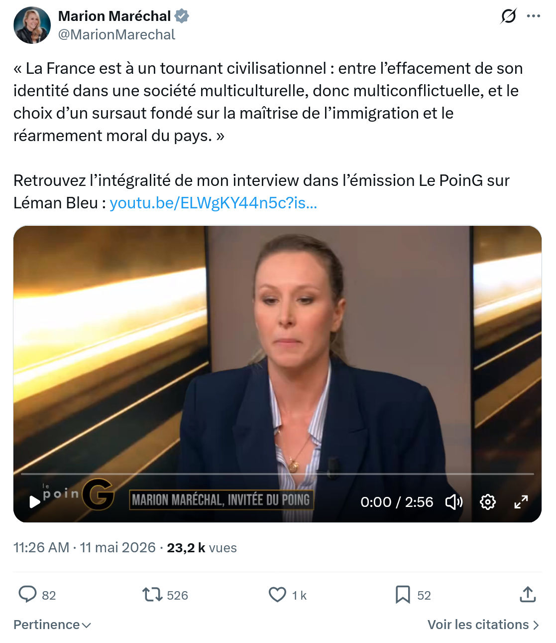 Marion Maréchal- Le Pen: La France est à un tournant civilisationnel…