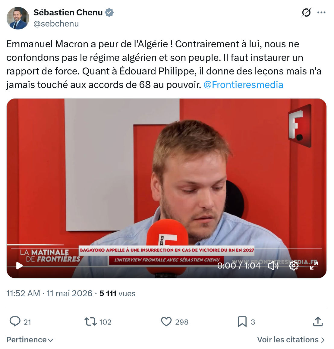 Sébastien Chenu: Emmanuel Macron a peur de l'Algérie…