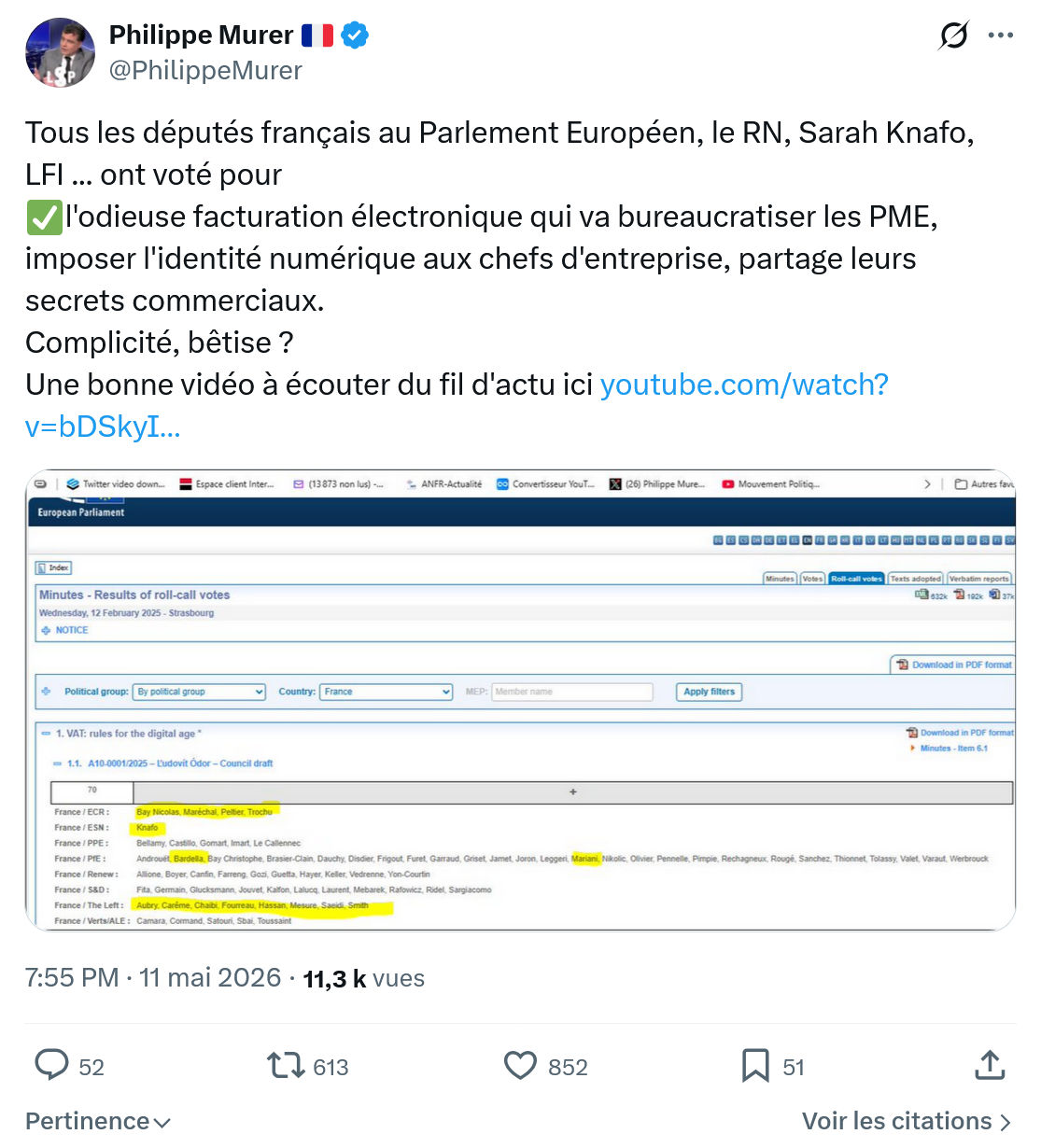 Philippe Murer: Tous les députés français au Parlement Européen…
