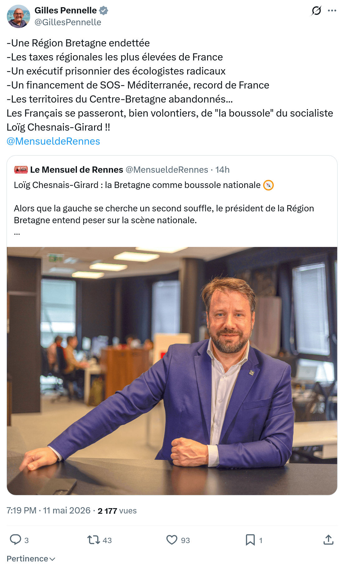 Gilles Pennelle: -Une Région Bretagne endettée …