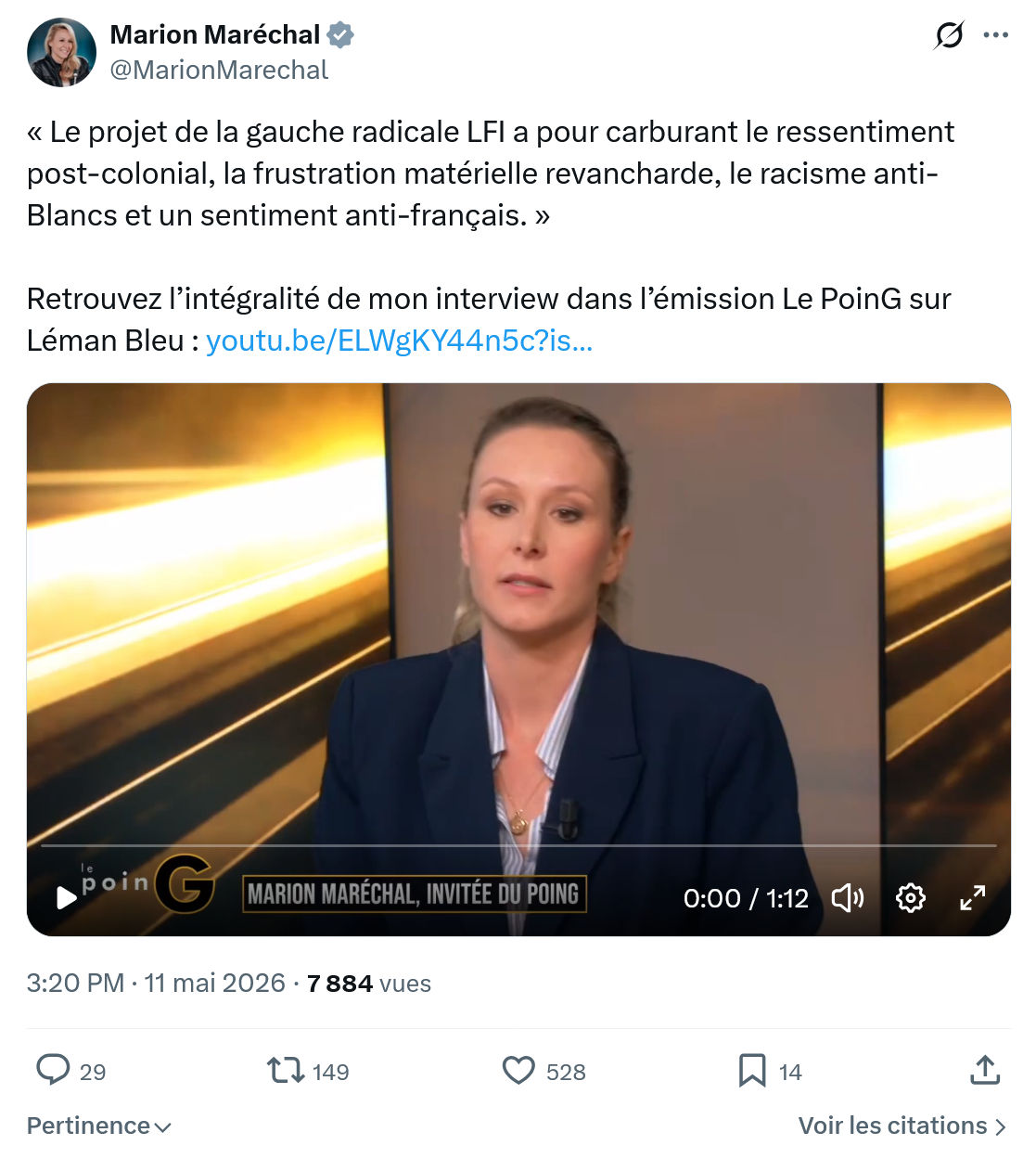 Marion Maréchal- Le Pen: Le projet de la gauche radicale LFI…