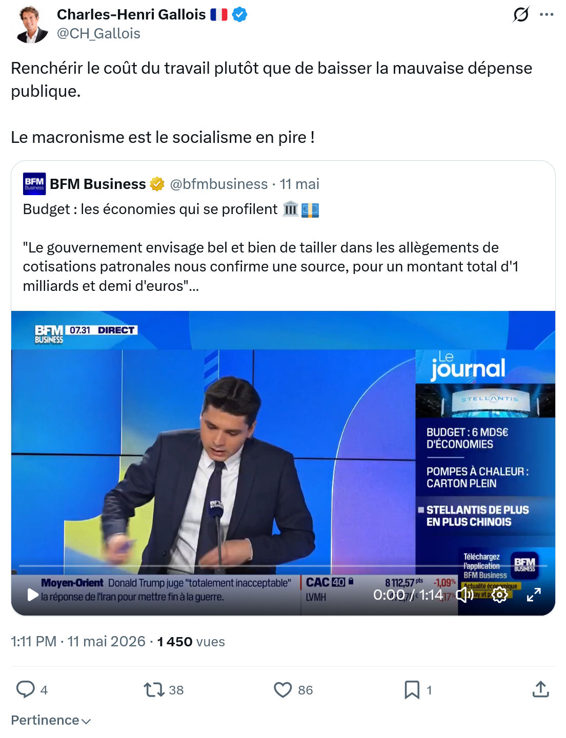 Charles-Henri Gallois: Renchérir le coût du travail plutôt…