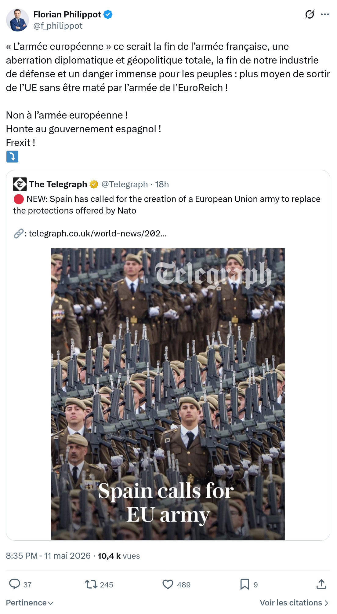 Florian Philippot: « L’armée européenne » ce serait…