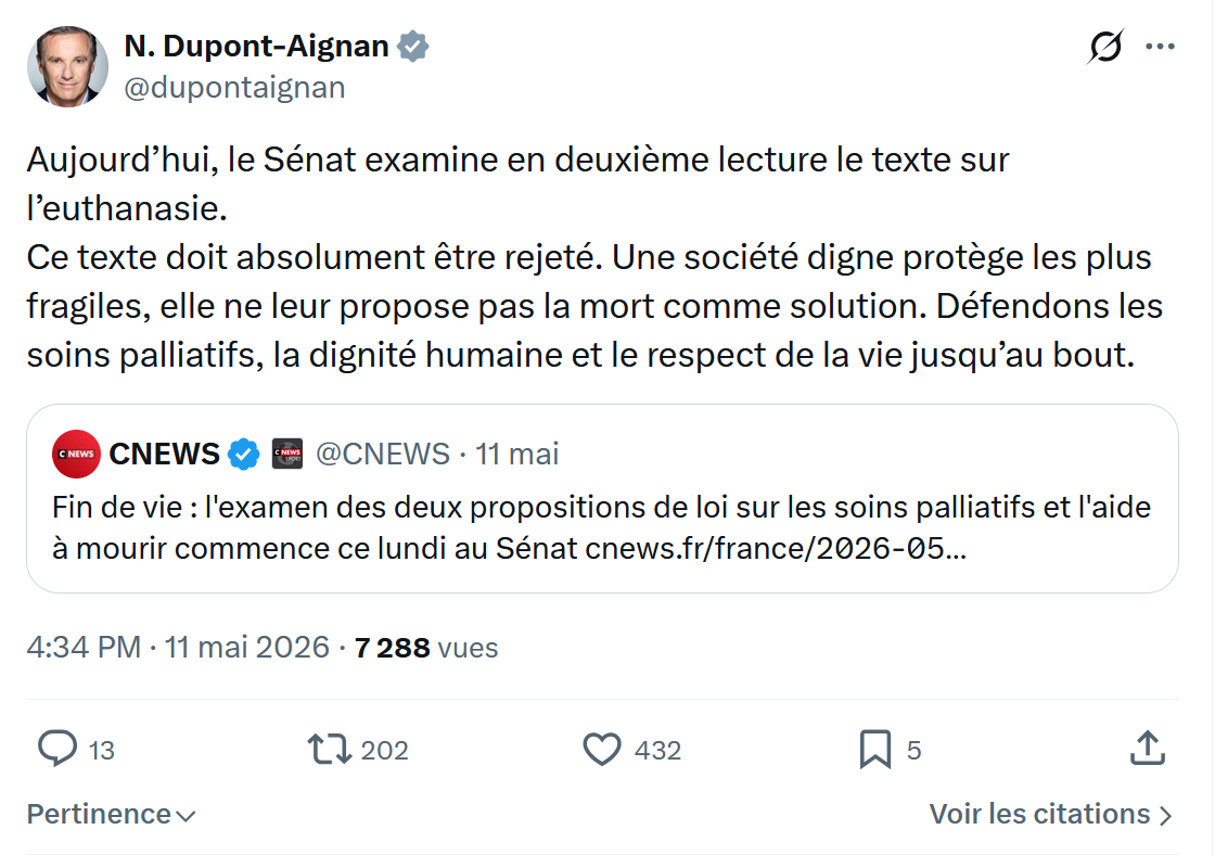 Nicolas Dupont-Aignan: Aujourd’hui, le Sénat examine en deuxième…