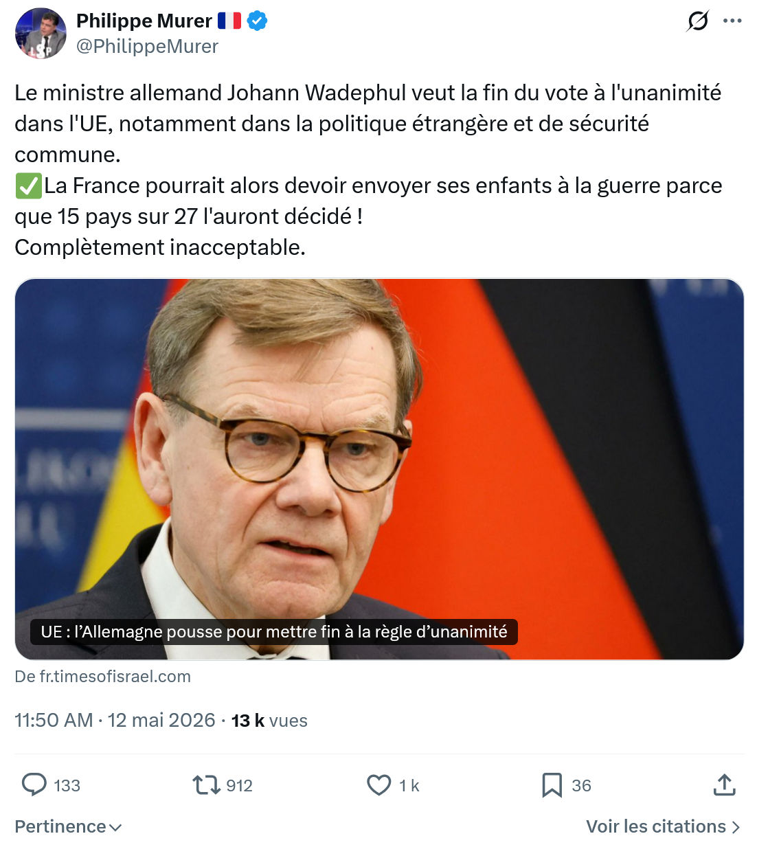 Philippe Murer: Le ministre allemand Johann Wadephul…