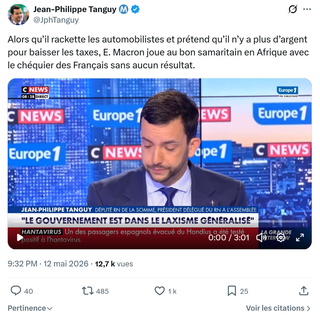 Jean-Philippe Tanguy: Alors qu’il rackette les automobilistes…