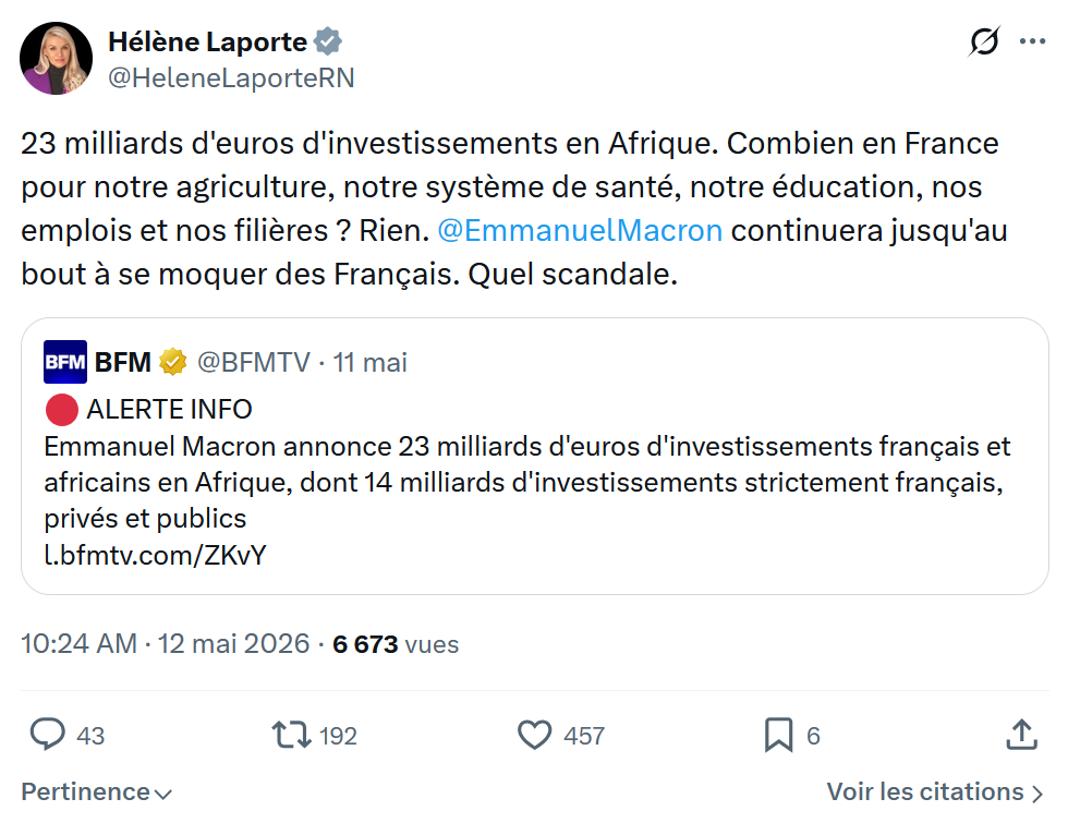 Hélène Laporte: 23 milliards d'euros d'investissements en Afrique…
