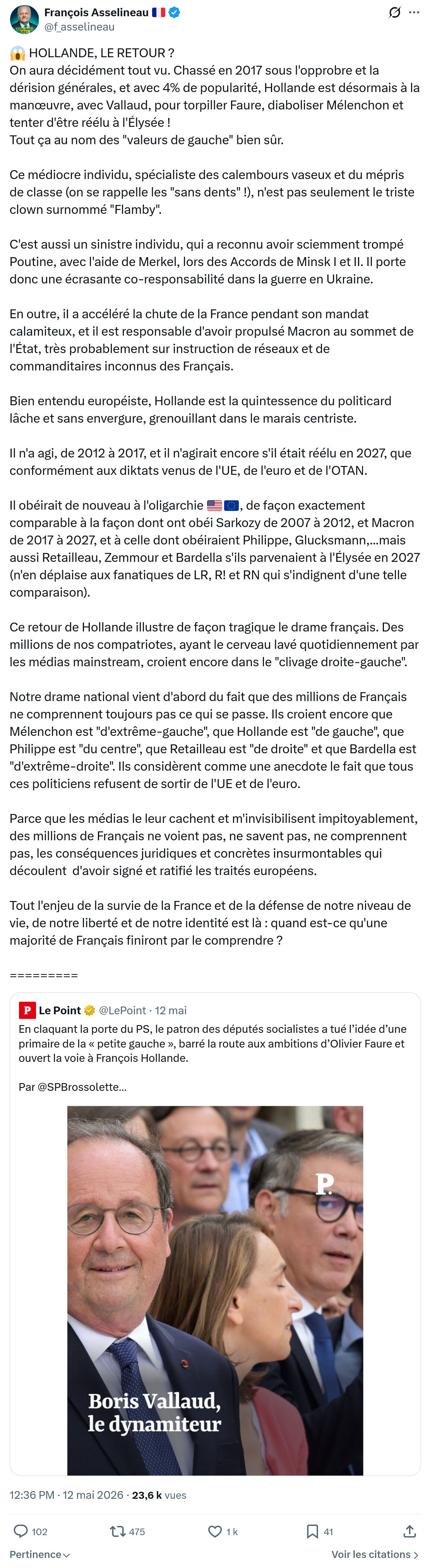 Francois Asselineau: HOLLANDE, LE RETOUR ?…