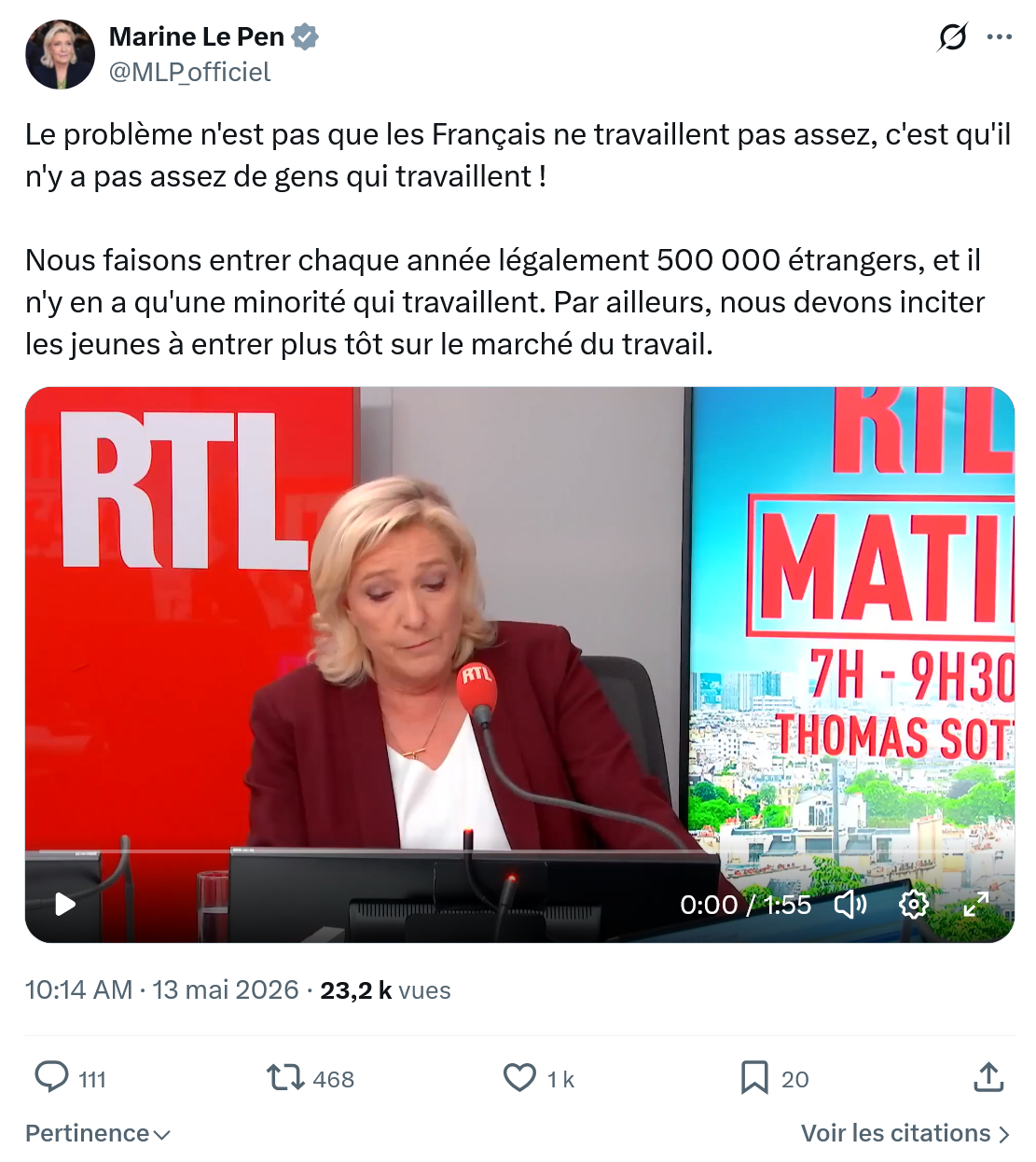 Marine Le Pen: Le problème n'est pas que les Français…