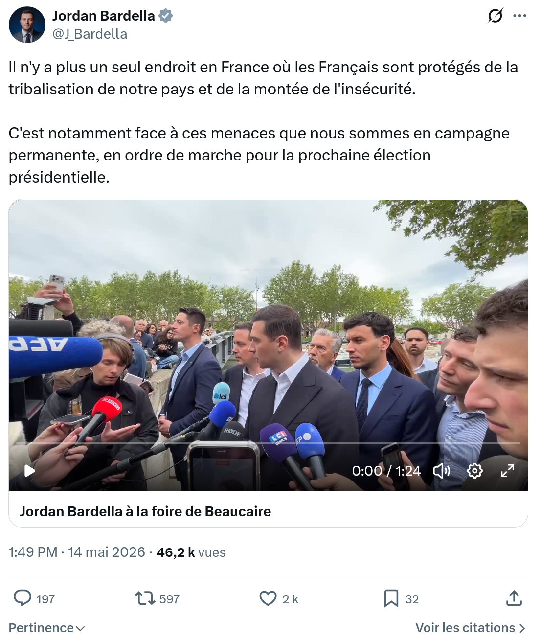 Jordan Bardella: Il n'y a plus un seul endroit en France…
