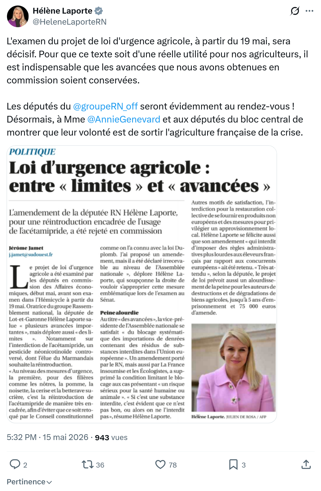 Hélène Laporte: L'examen du projet de loi d'urgence…