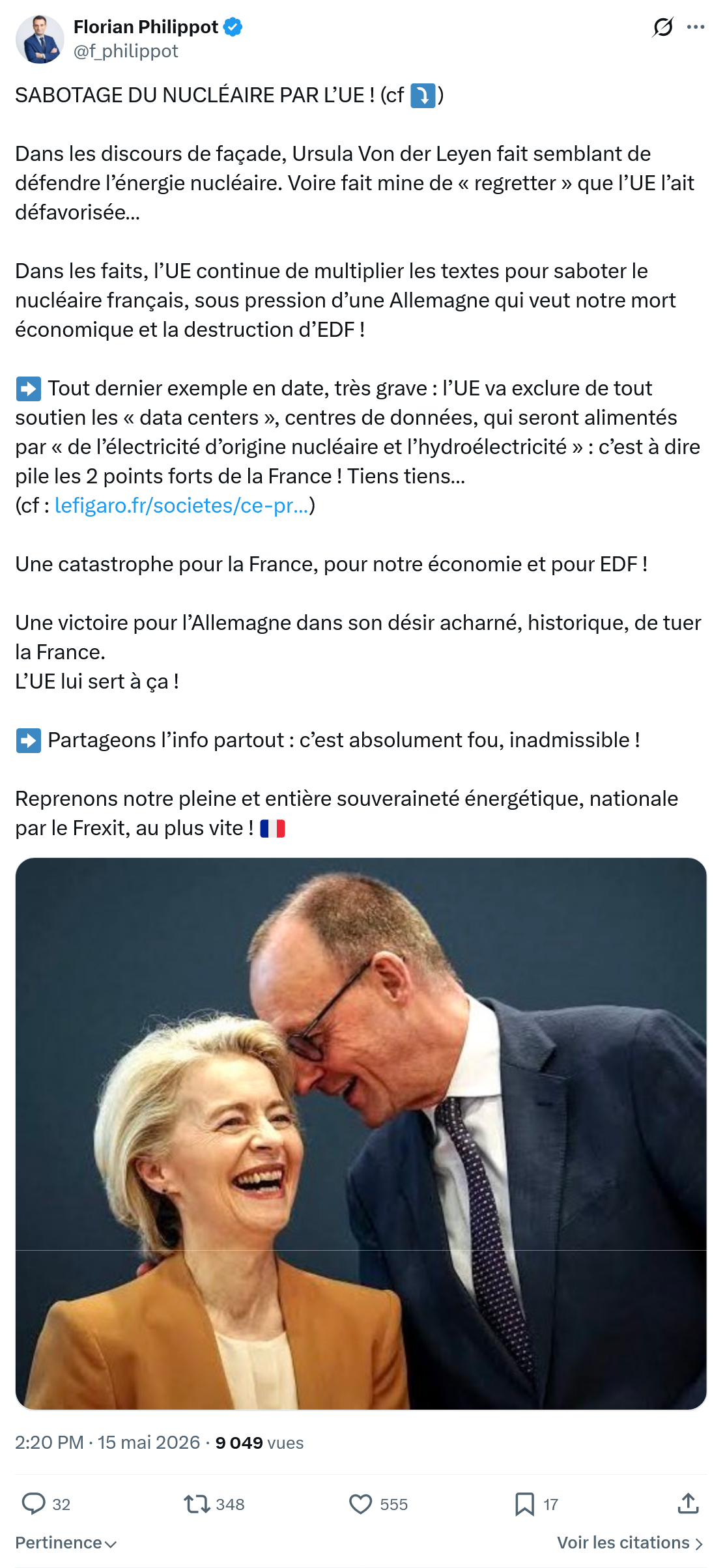 Florian Philippot: SABOTAGE DU NUCLÉAIRE PAR L’UE…