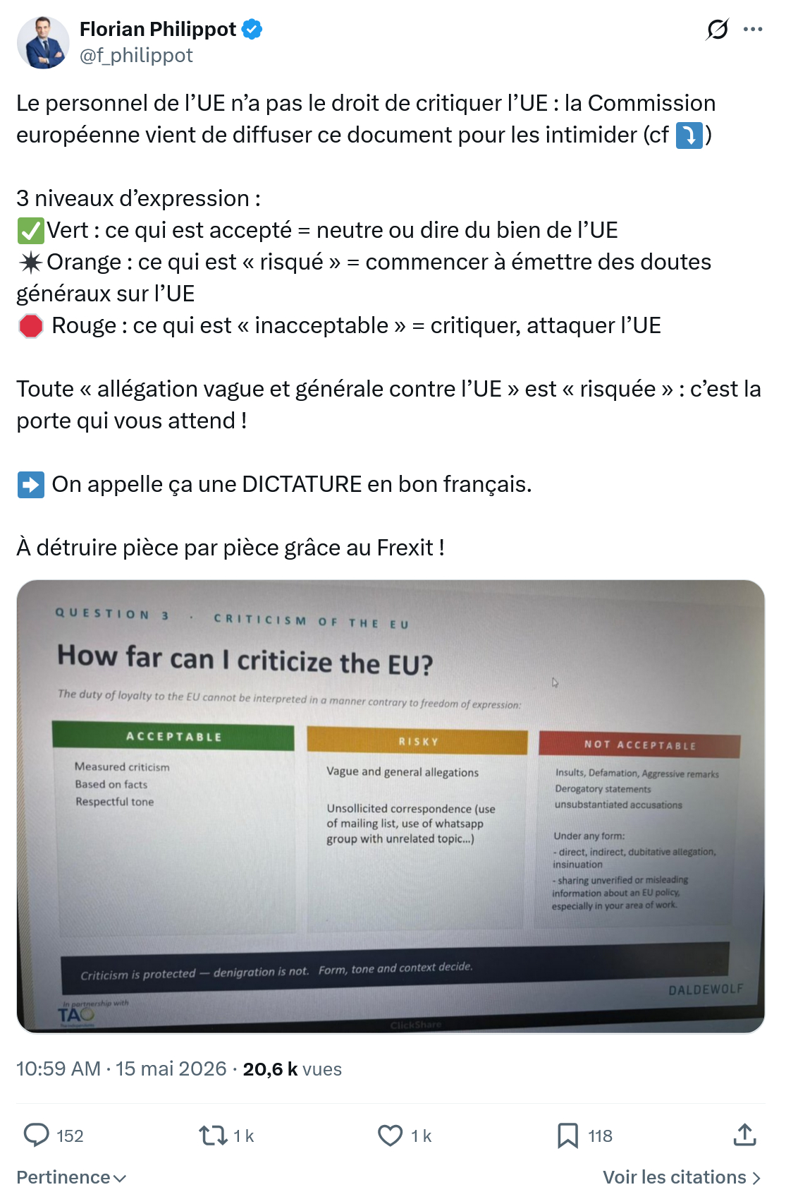 Florian Philippot: Le personnel de l’UE n’a pas…
