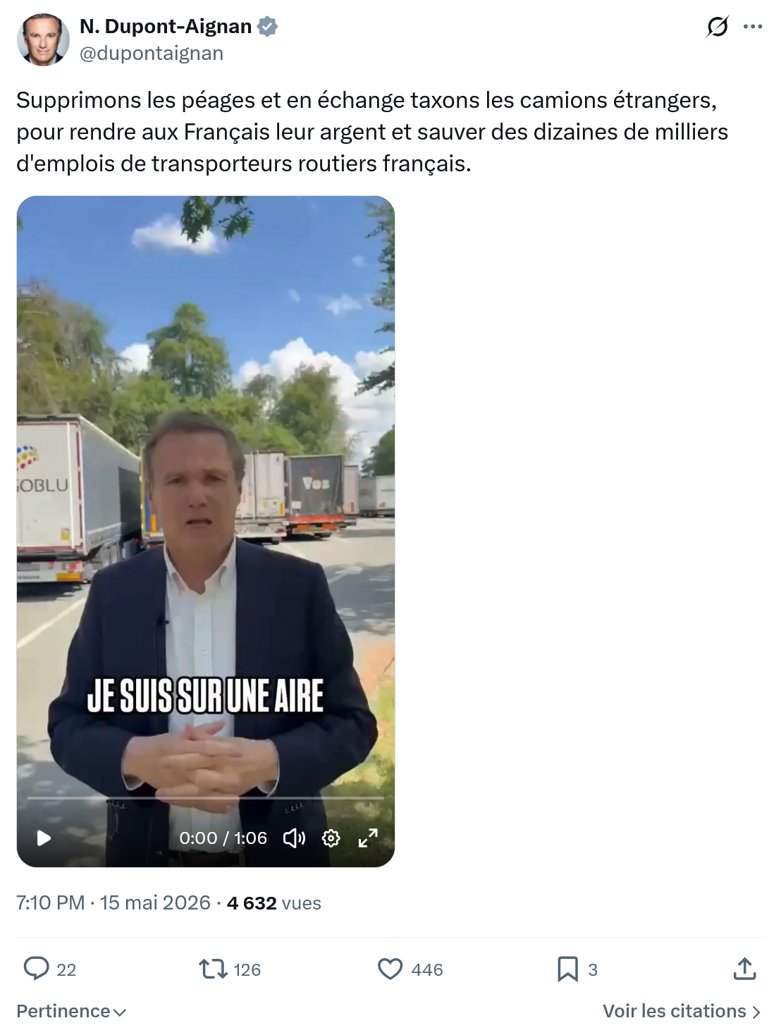 Nicolas Dupont-Aignan: Supprimons les péages et en échange…