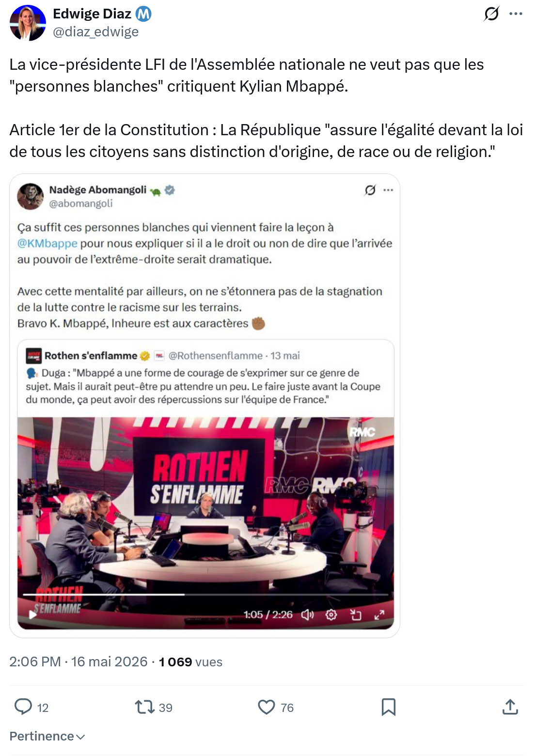 Edwige Diaz: La vice-présidente LFI de l'Assemblée nationale…