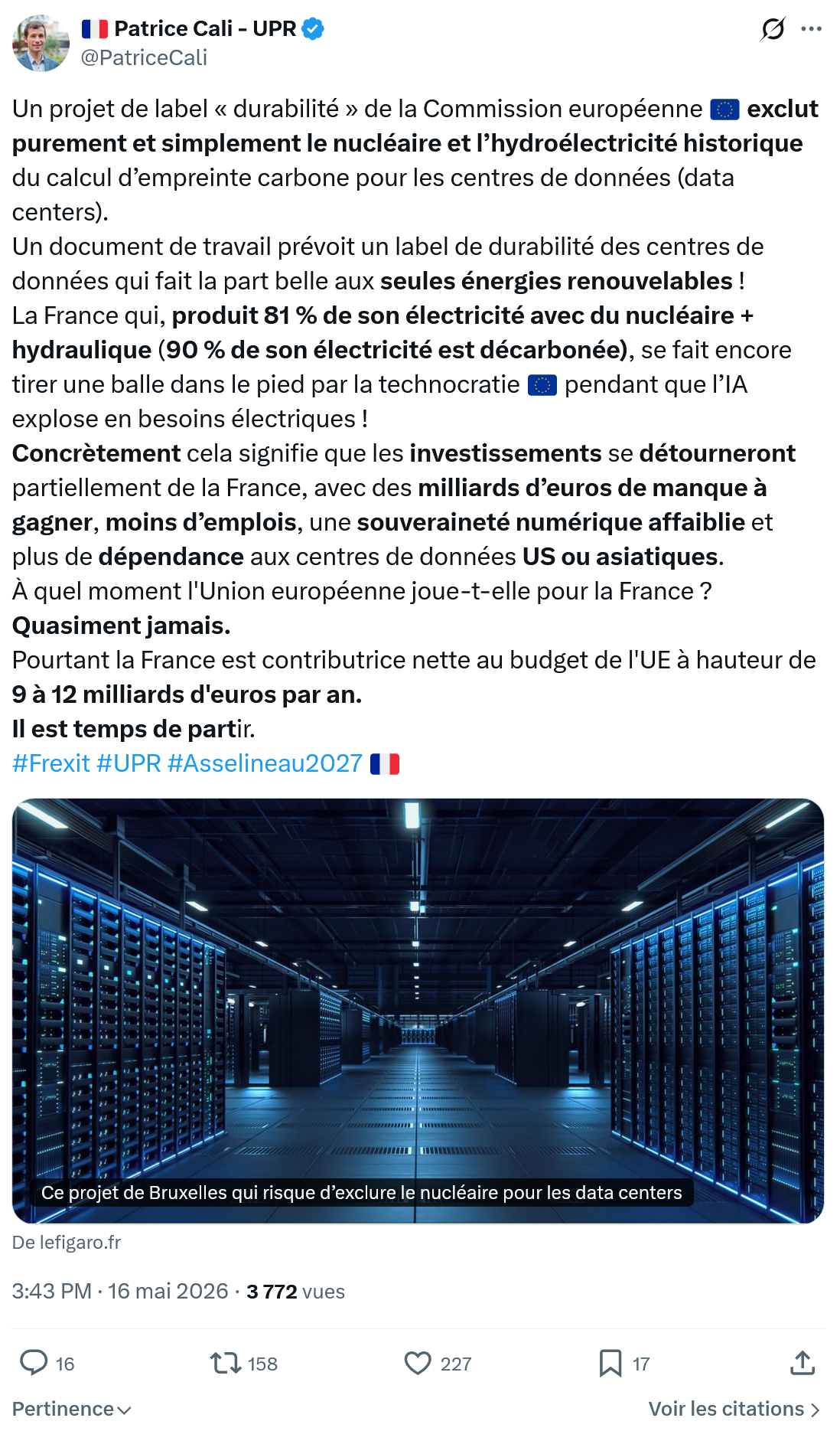 Patrice Cali: Un projet de label « durabilité »…
