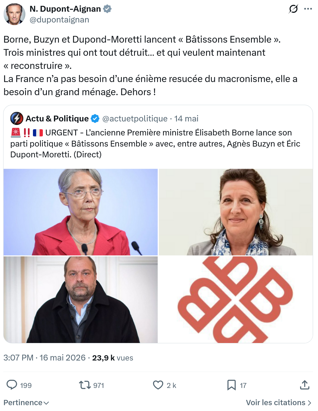 Nicolas Dupont-Aignan: Borne, Buzyn et Dupond-Moretti lancent…