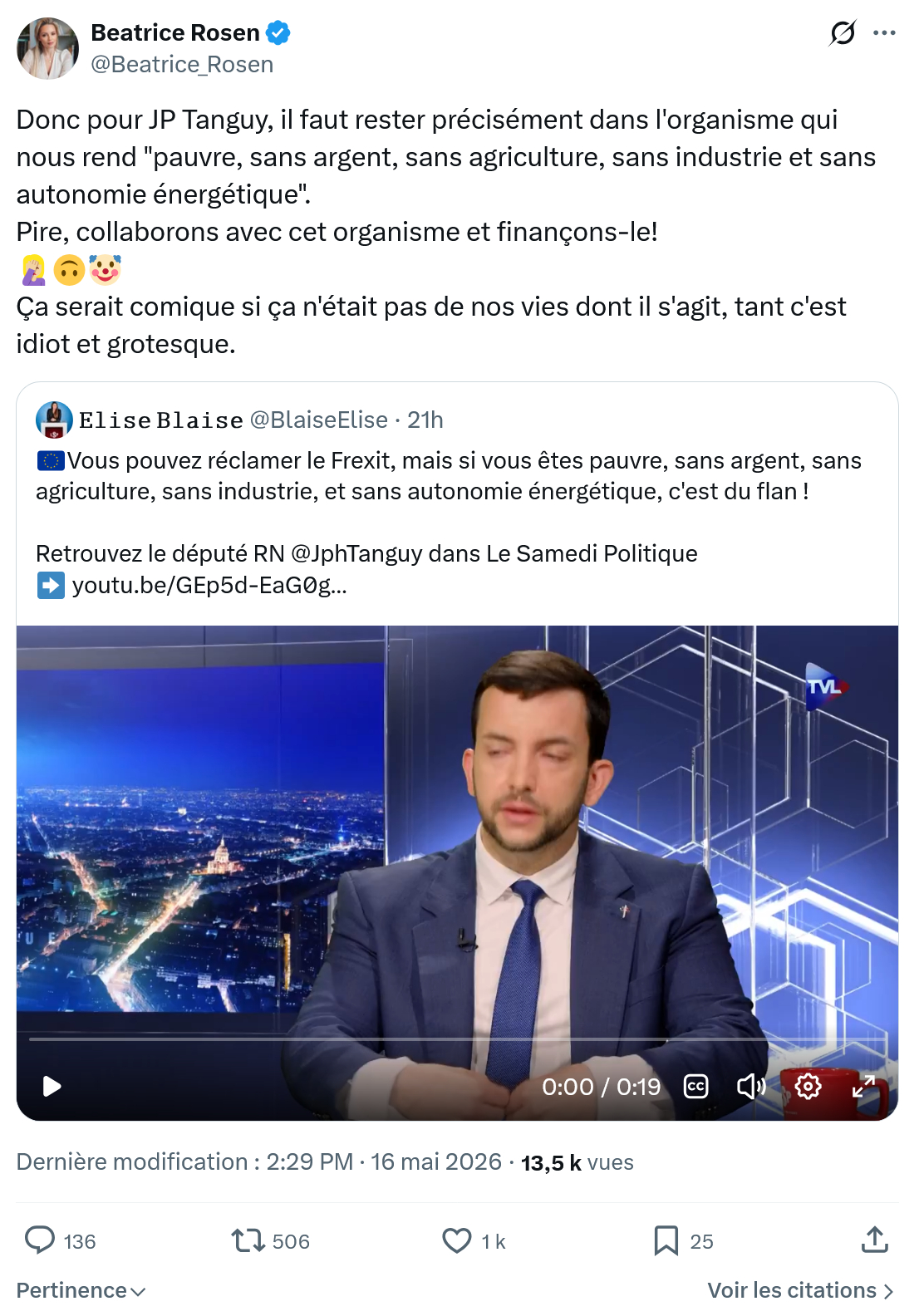 Béatrice Rosen: Donc pour JP Tanguy…