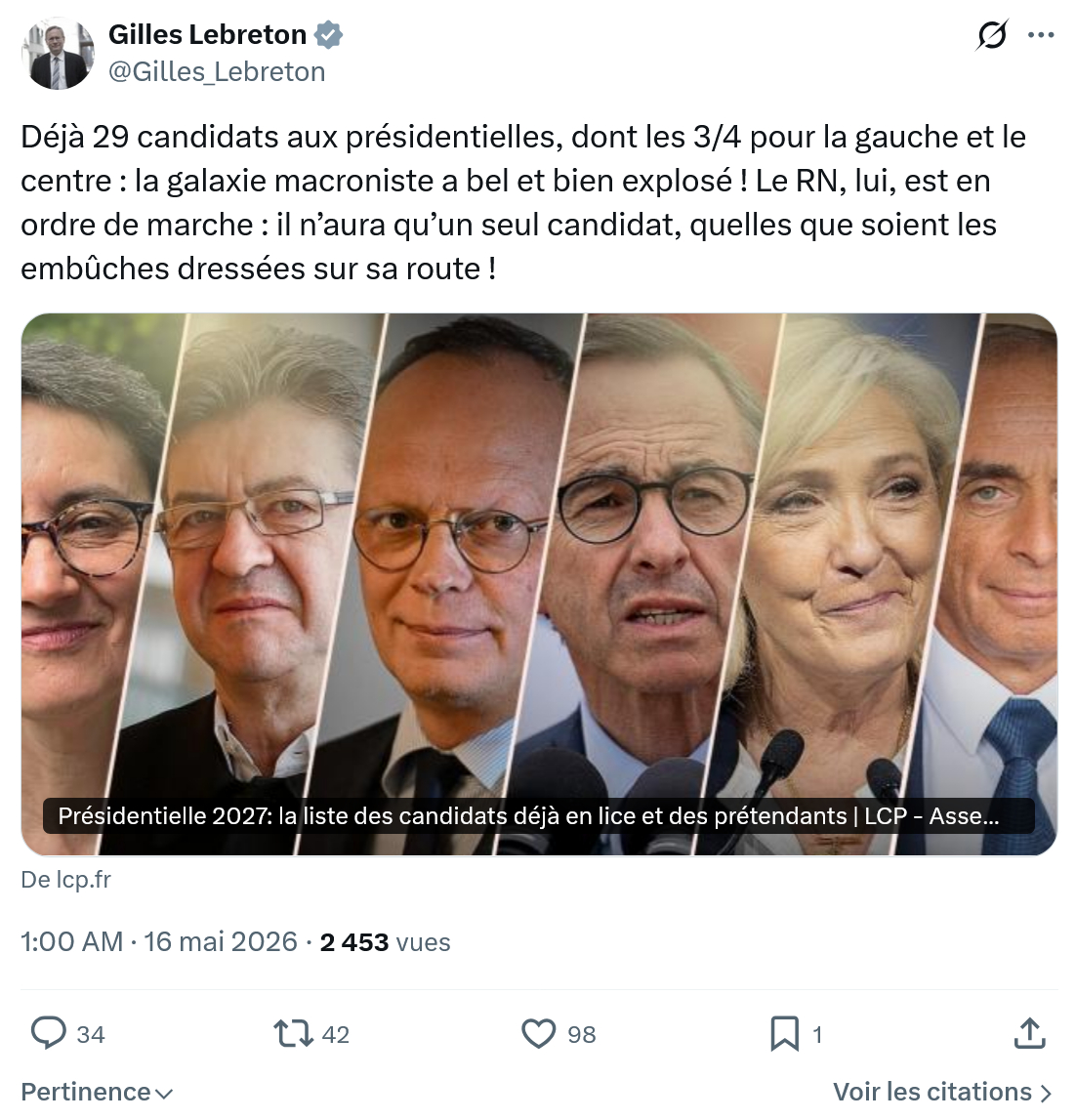 Gilles Lebreton: Déjà 29 candidats aux présidentielles…