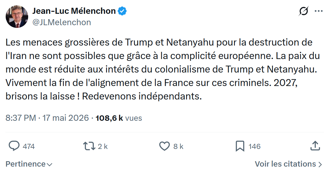 Jean-Luc Mélenchon: Les menaces grossières de Trump…