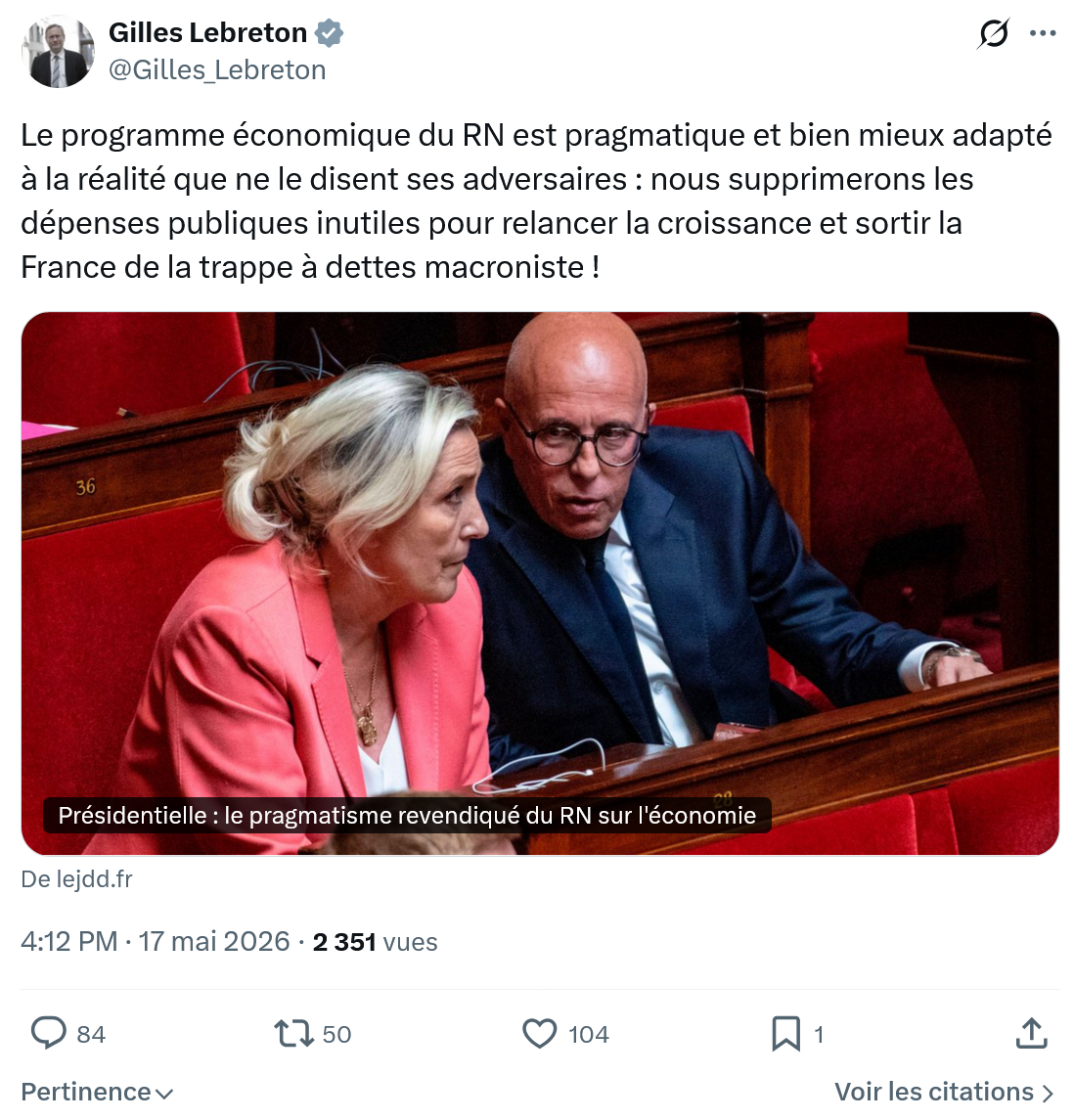 Gilles Lebreton: Le programme économique du RN est pragmatique…