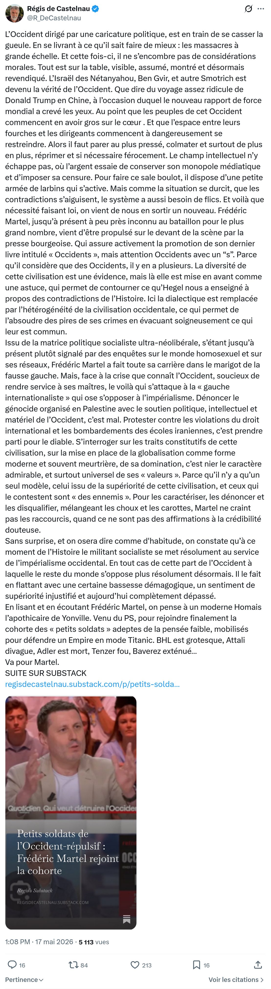 Régis de Castelnau: L’Occident dirigé par une caricature politique…