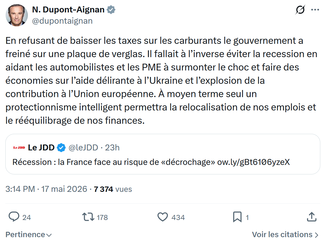 Nicolas Dupont-Aignan: En refusant de baisser les taxes…