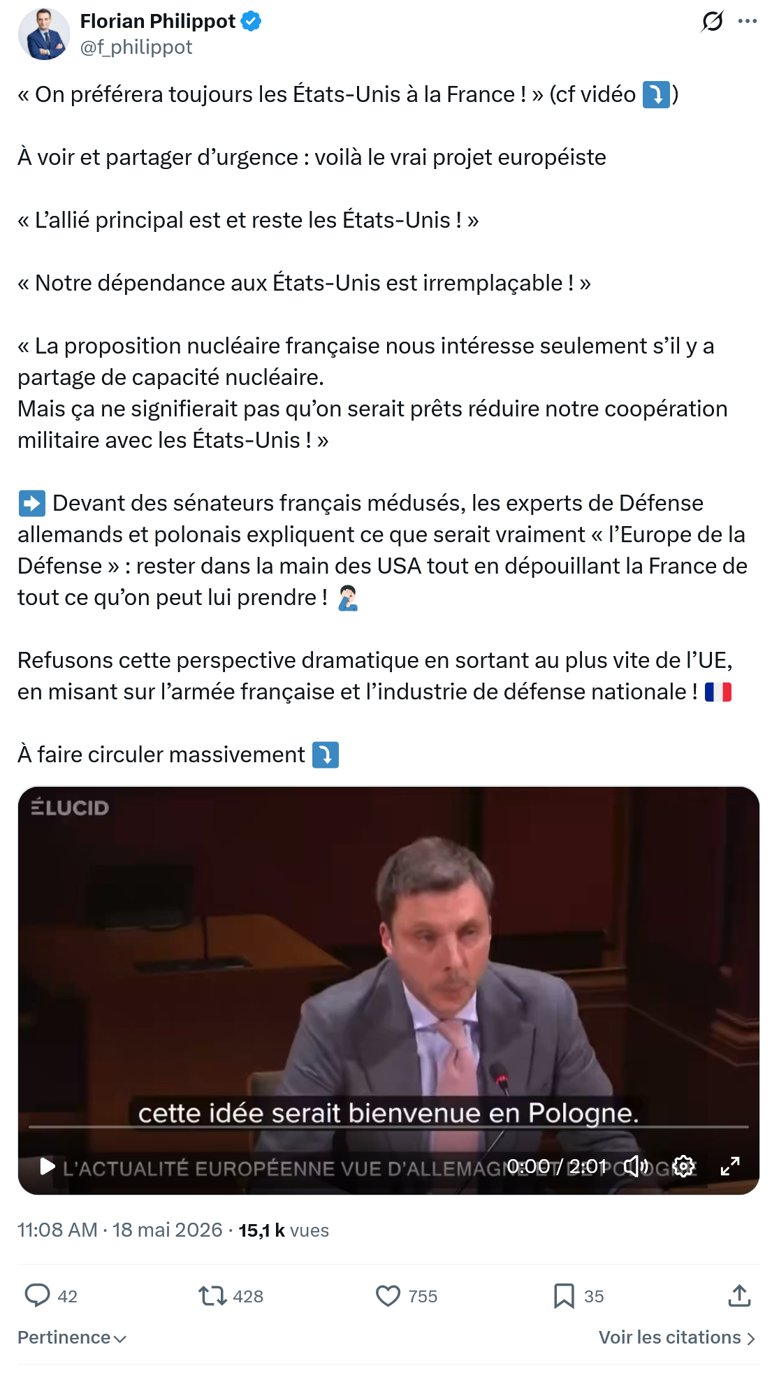 Florian Philippot: On préférera toujours les États-Unis…