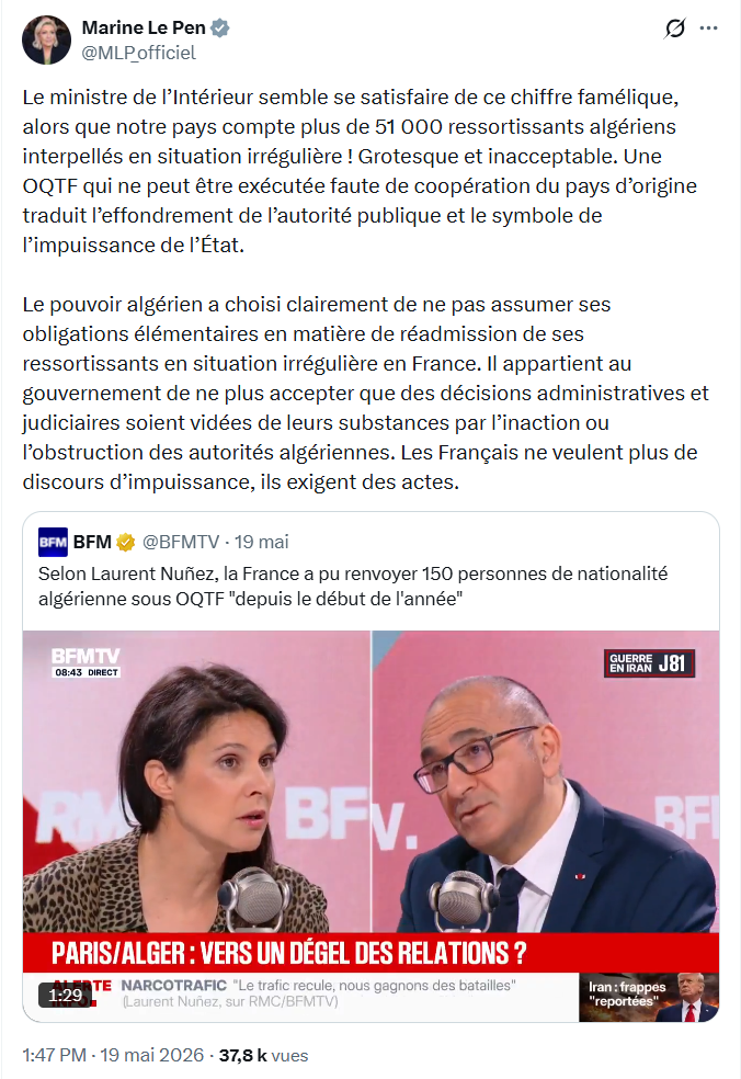 Marine Le Pen: Le ministre de l’Intérieur semble…